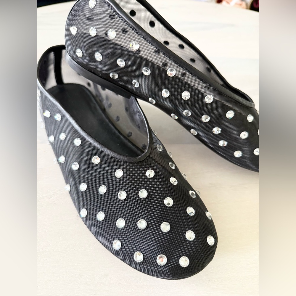 KHAITE Marcy Flat in Black Mesh with Crystals 38 1/2 38.5 - Picture 4 of 7